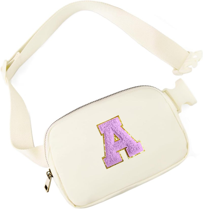 Gitus Gifts for 8 9 10 11 12 Year Old Girls Belt Bag Fanny Pack Crossbody Bags with Initial Letter Patch Cute Stuff Birthday Gifts for Teen Girls Women Personalized Trend Stuff (Ivory-A) - Image 1